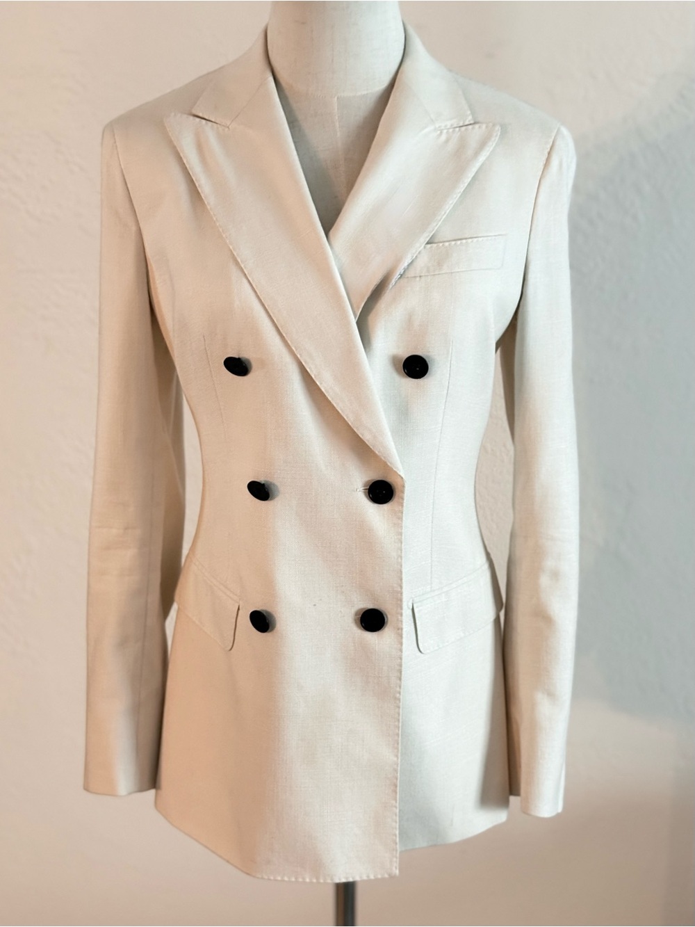 SUISTUDIO‎ Cameron Double Breasted Off White Silk Cotton Blazer Jacket Luxury 6